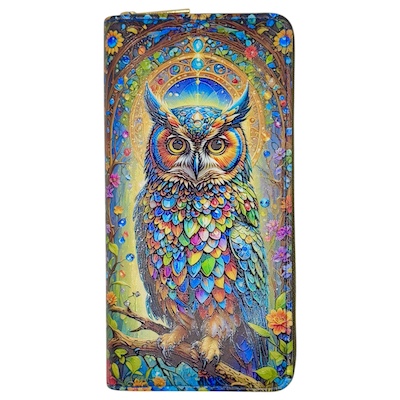 Detailed Colourful Owl Large Digital Print Purse